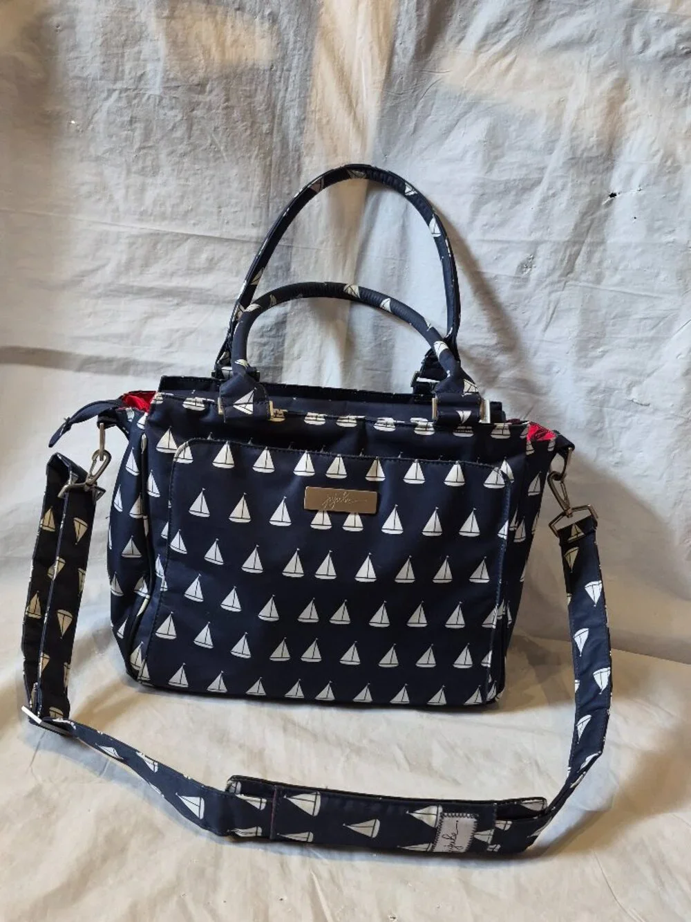 Jujube BFF Anapolis Diaper Bag Navy Blue Sailboat Print With Changing Pad